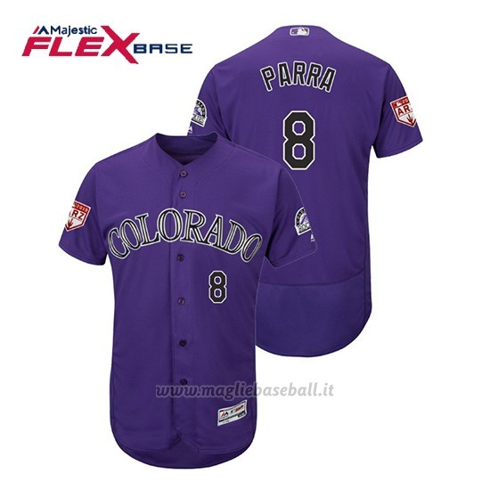 Maglia Baseball Uomo Colorado Rockies Gerardo Parra Flex Base Entrenamiento De Primavera 2019 Viola